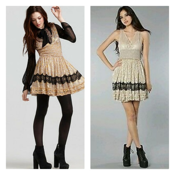 Free People Dresses & Skirts - Free People | Nude & Black Fancy Lace Dress M NEW
